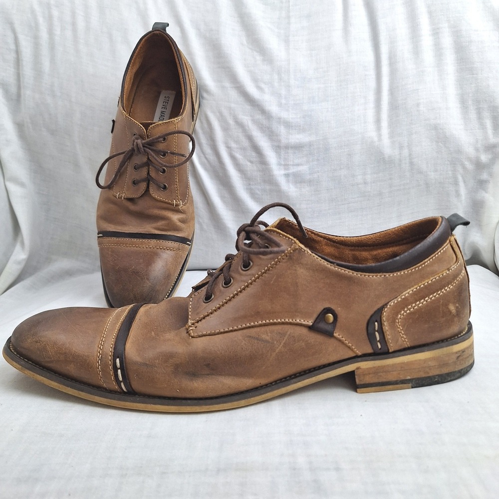 Leather Dress Shoes Steve Madden Tan 12 Jamyson Cap Toe Oxford Mens Brown Rugged